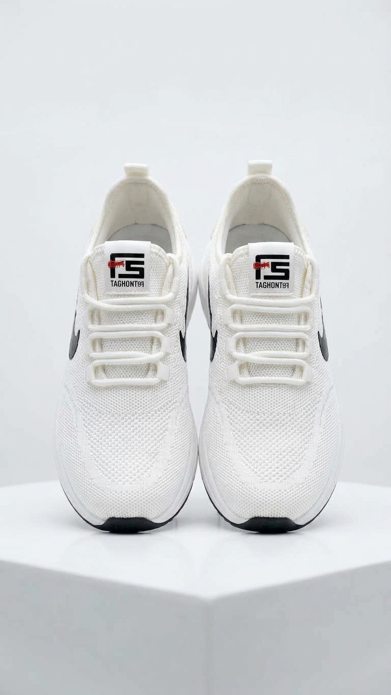 Lightweight Breathable Mesh Jogging Shoes - White with Black Accent Swoosh
