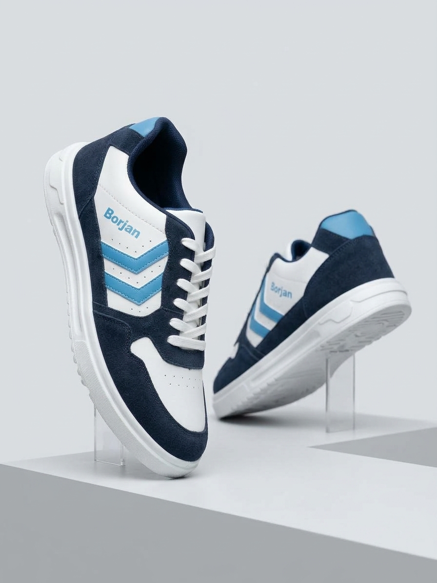 Retro Style Navy & Sky Blue Casual Sneakers - Premium Suede-Textured Streetwear Trainers
