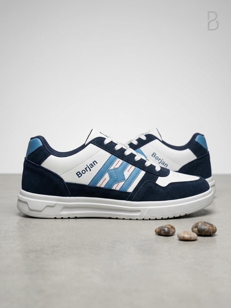 Retro Style Navy & Sky Blue Casual Sneakers - Premium Suede-Textured Streetwear Trainers - photo 3